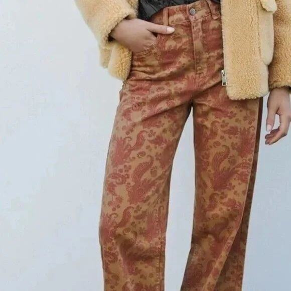 Zara‎ Straight Cut Paisley Printed Jeans - Women's Size S - High Rise BOHO Style - Picture 2 of 12